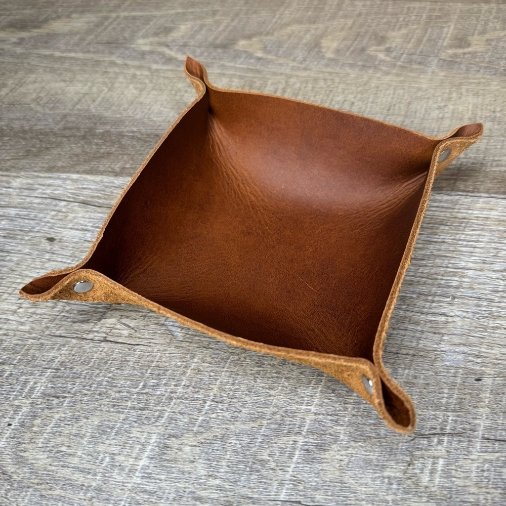 Valet Tray Trinket Vanity Jewelry Bedside Table Tray caramel top grain leather